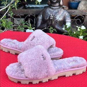 UGG Pink Cozette Fluffy Slippers / Slides
